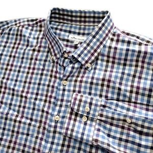 Peter Millar Men's 2XL Blue Purple White Check Long Sleeve Dress Shirt Button